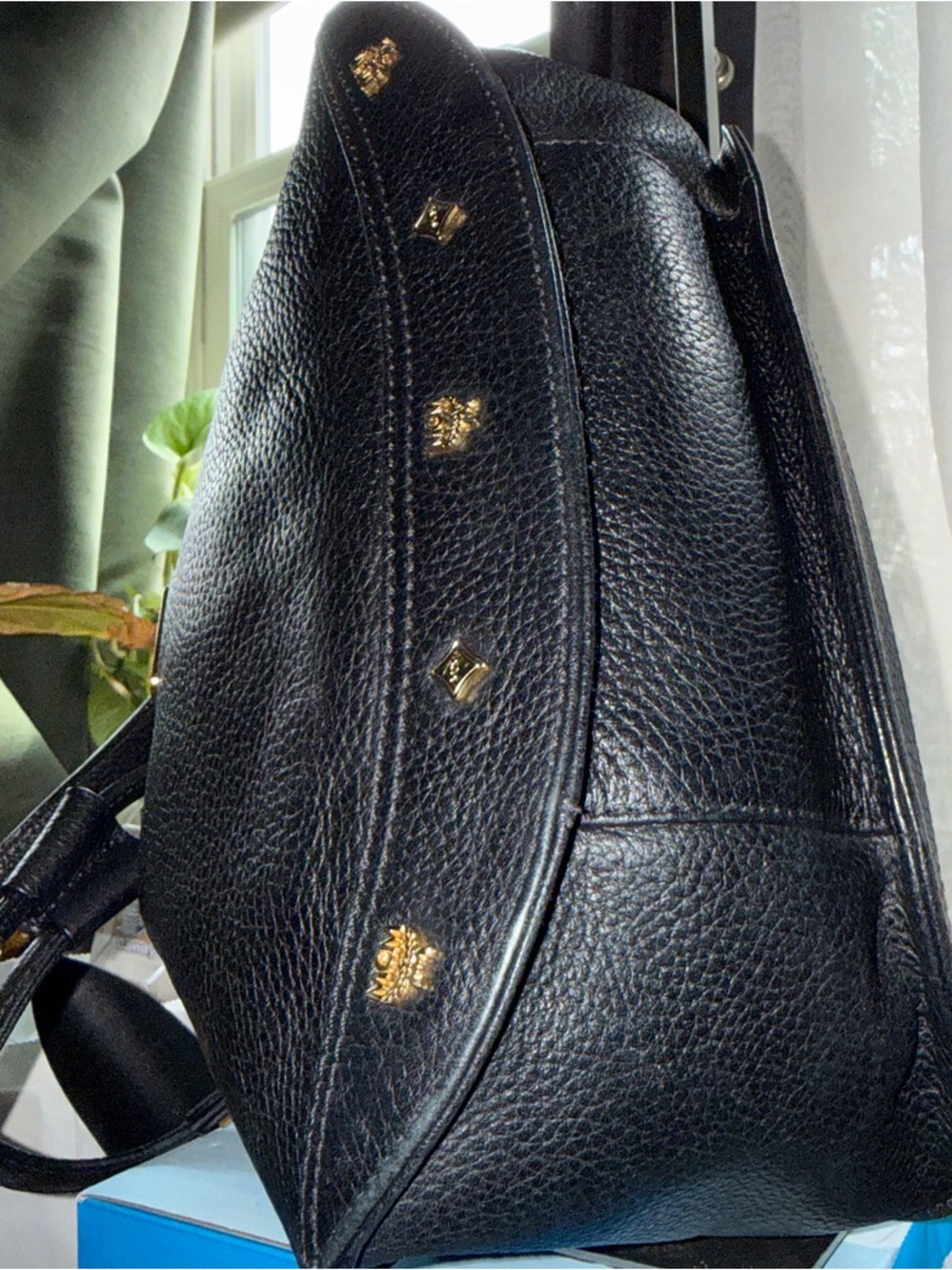 MCM Black Pebbled Leather Drawstring Shoulder Crossbody Bag with Gold Hardware - Picture 6 of 13